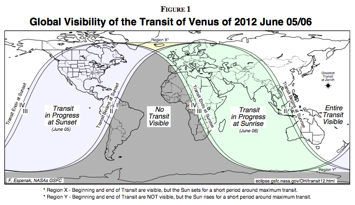 NASA image of the visibility of the Venus Transit