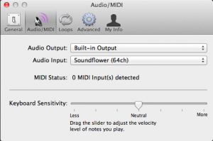 Garageband Audio/MIDI settings