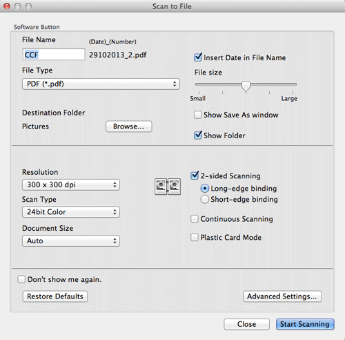 Brother file scan parameters